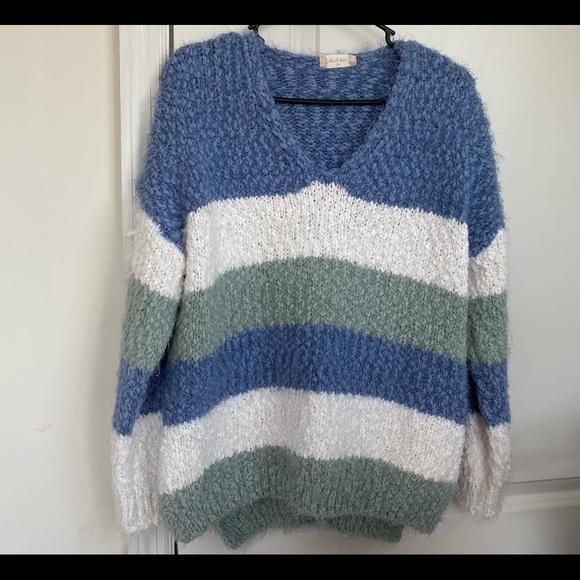 •NWOT•Altar’d State ‘Lovely Lash’ Tri-Color Striped Pullover Sweater - Picture 5 of 13